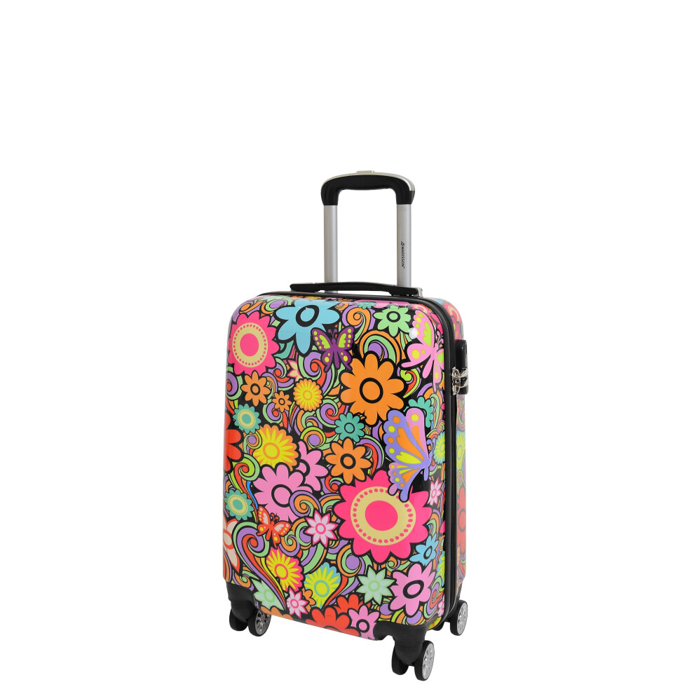 (Cabin | 55x36x20cm/ 2.30KG/ 36L) 4 Wheel Suitcases Multicoloured Flower Print PC Hard Shell Luggage Lightweight Travel Bags Orchid