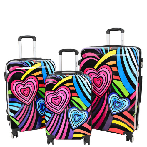 (Multicolour, Cabin) Expandable Hard Shell Multicolour Hearts 4 Wheel Luggage Suitcase 1