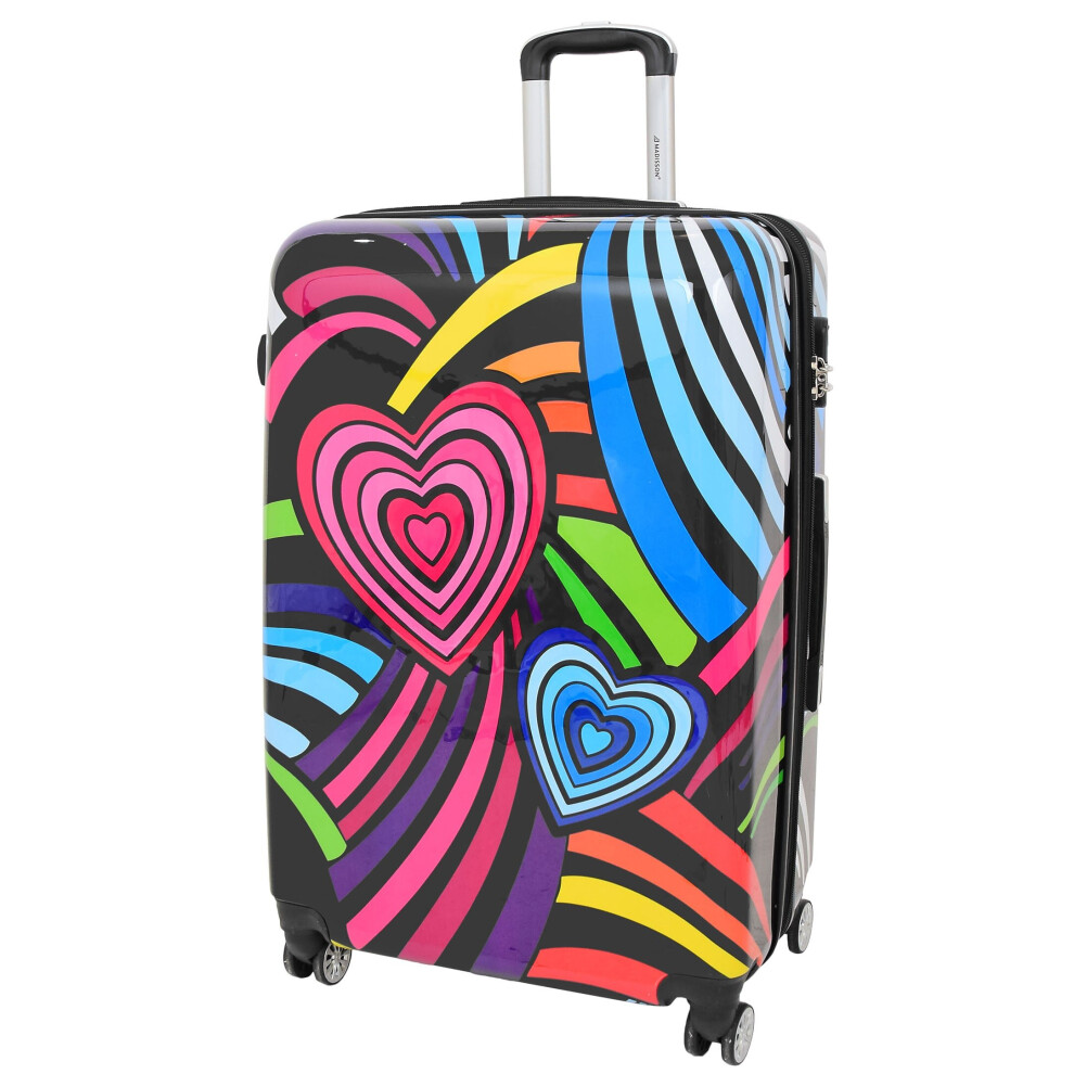 (Multicolour, Large) Expandable Hard Shell Multicolour Hearts 4 Wheel Luggage Suitcase-image-OPC-PB8WG5J-NEW