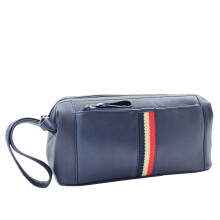 Mens Navy Leather Toiletry Cosmetic Shaving Kit Travel Wash Bag Guy