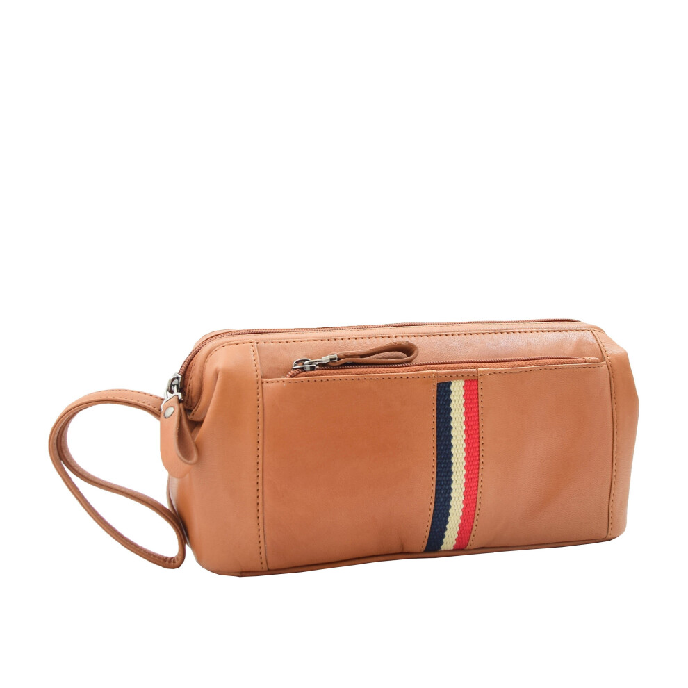 Mens Cognac Leather Toiletry Cosmetic Shaving Kit Travel Wash Bag Guy-image-OPC-PB8WGM6-NEW