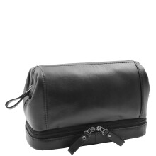 Real Black Leather Toiletry Wash Bag Cosmetic Shaving Kit Travel Pouch Neil