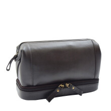 Real Brown Leather Toiletry Wash Bag Cosmetic Shaving Kit Travel Pouch Neil