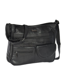 Elsie Women's Black Leather Crossbody Bag with Multi-Pocket Organizer - Nappa Sheep Leather, Adjustable Strap