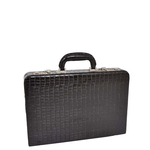 Black Leather Look Attache Croc Print Small Briefcase Dual Lock Lyon 2