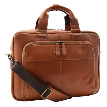 Mens Briefcase Genuine Soft Tan Leather Laptop Business Organiser Bag Pompeii