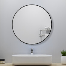 (Black, 50cm) Large round wall mirror aluminum frame home decor