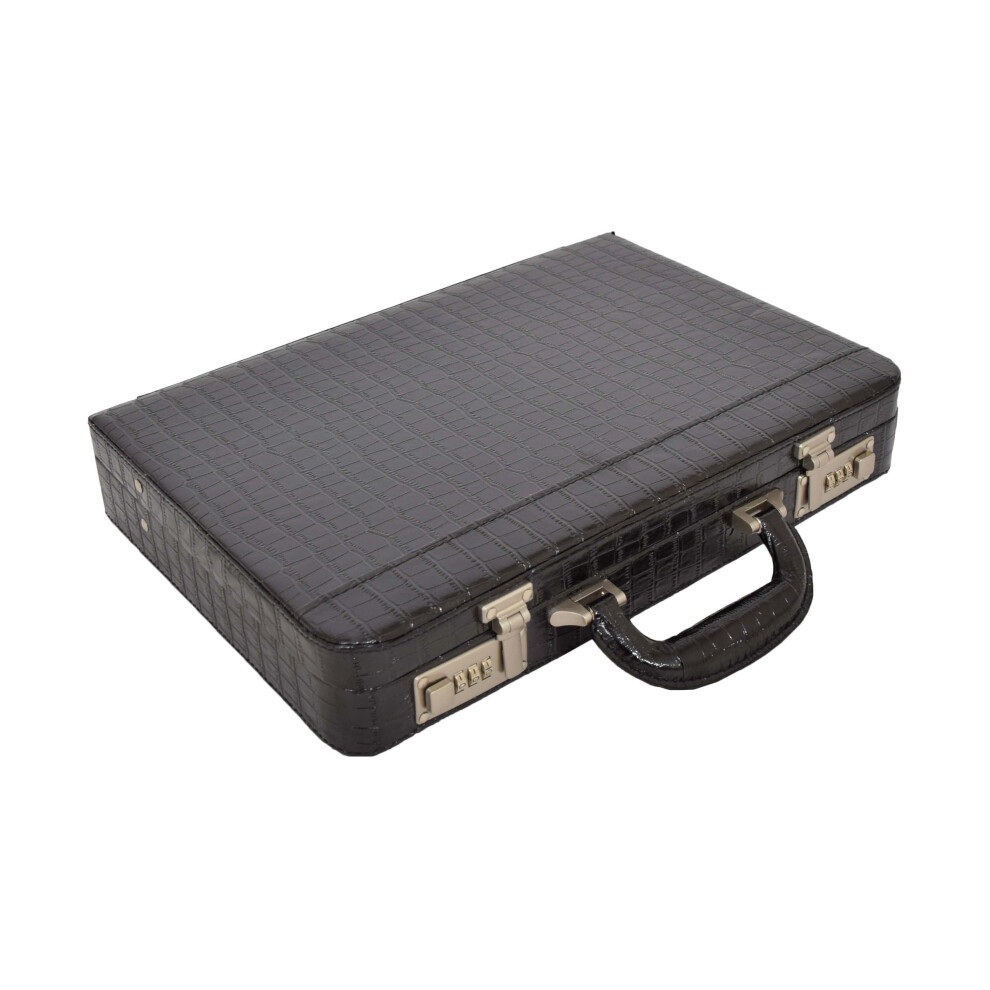 Black Leather Look Attache Croc Print Small Briefcase Dual Lock Lyon-image-OPC-PB8WGSK-NEW
