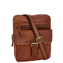 Genuine Leather Crossbody Bag - Rugged Vintage Flight Style, Two-Tone Cowhide, Multi-Pocket Organizer, 21x24x7 cm, Joel Tan