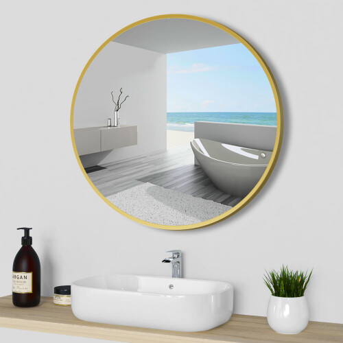 (Gold, 40cm) Large round wall mirror aluminum frame home decor 1