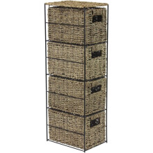 MantraRaj Seagrass Woven 4 Drawer Storage Tower Storage Unit For Bedroom, Bathroom, Home, Office Storage Shelf