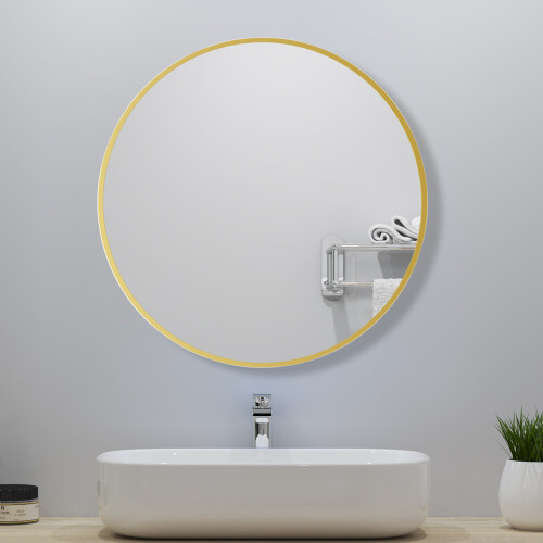 (Gold, 40cm) Large round wall mirror aluminum frame home decor