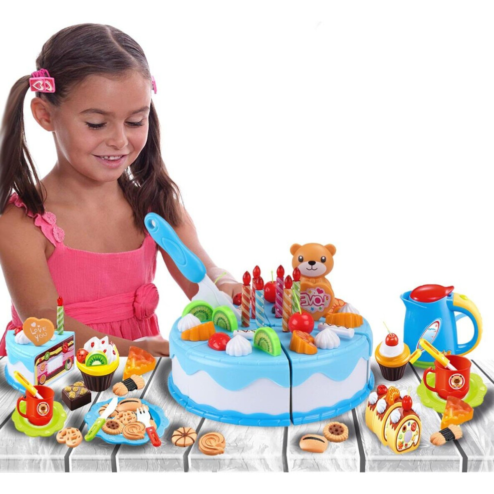 Coo11 80 PCS DIY Make Your Own Birthday Cake, Pretended Food Play Set, Educational Learning Kitchen Playset, Birthday or Christmas Gift for 3+ Ages