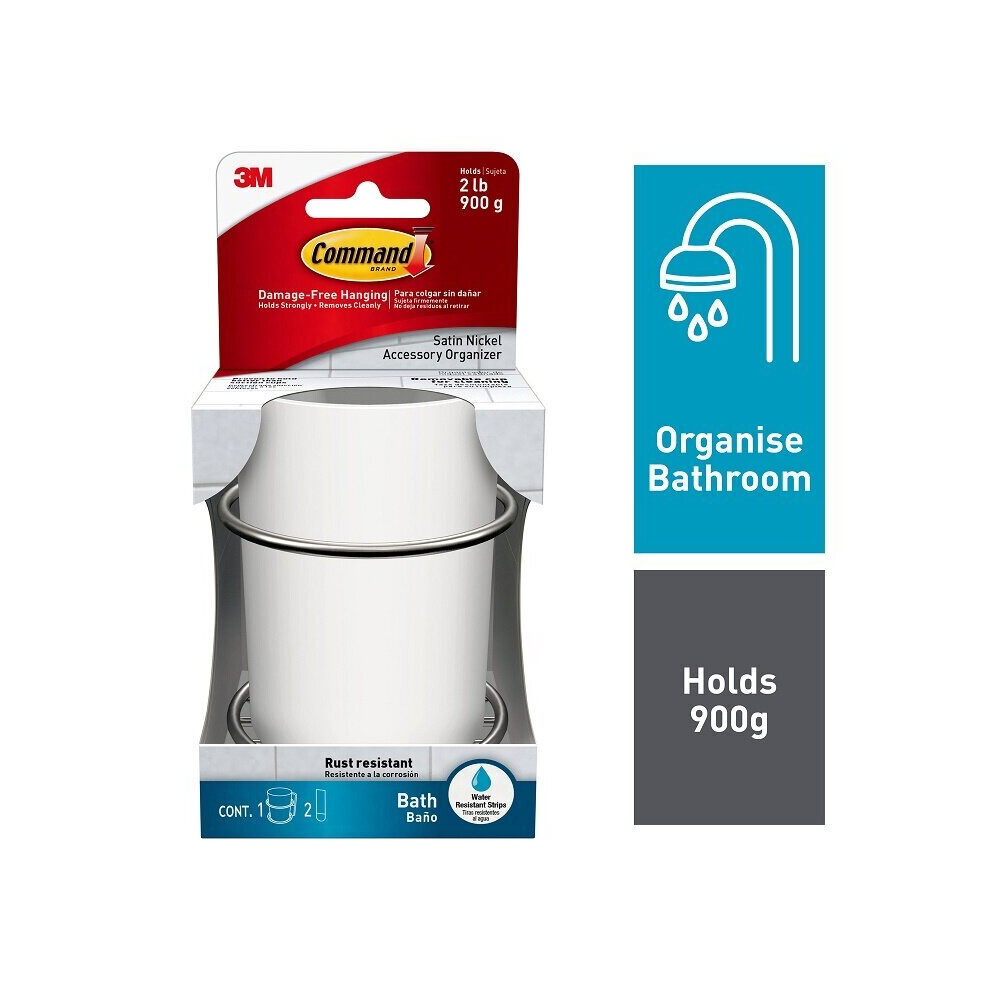 3M Command Satin Nickel Bath Accessory And Damage-Free Organizer