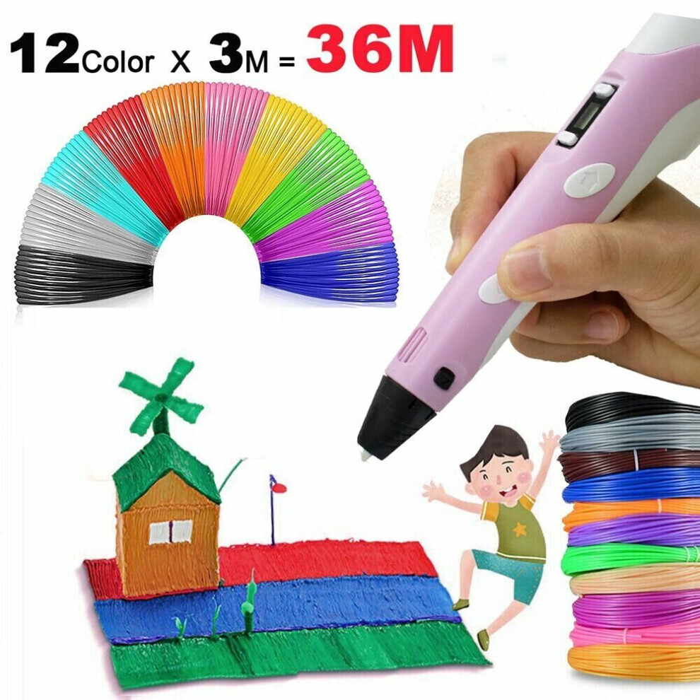 3D Printing Pen, PINK 3D Doodler Pen with 36m PLA ABS Filament Toys