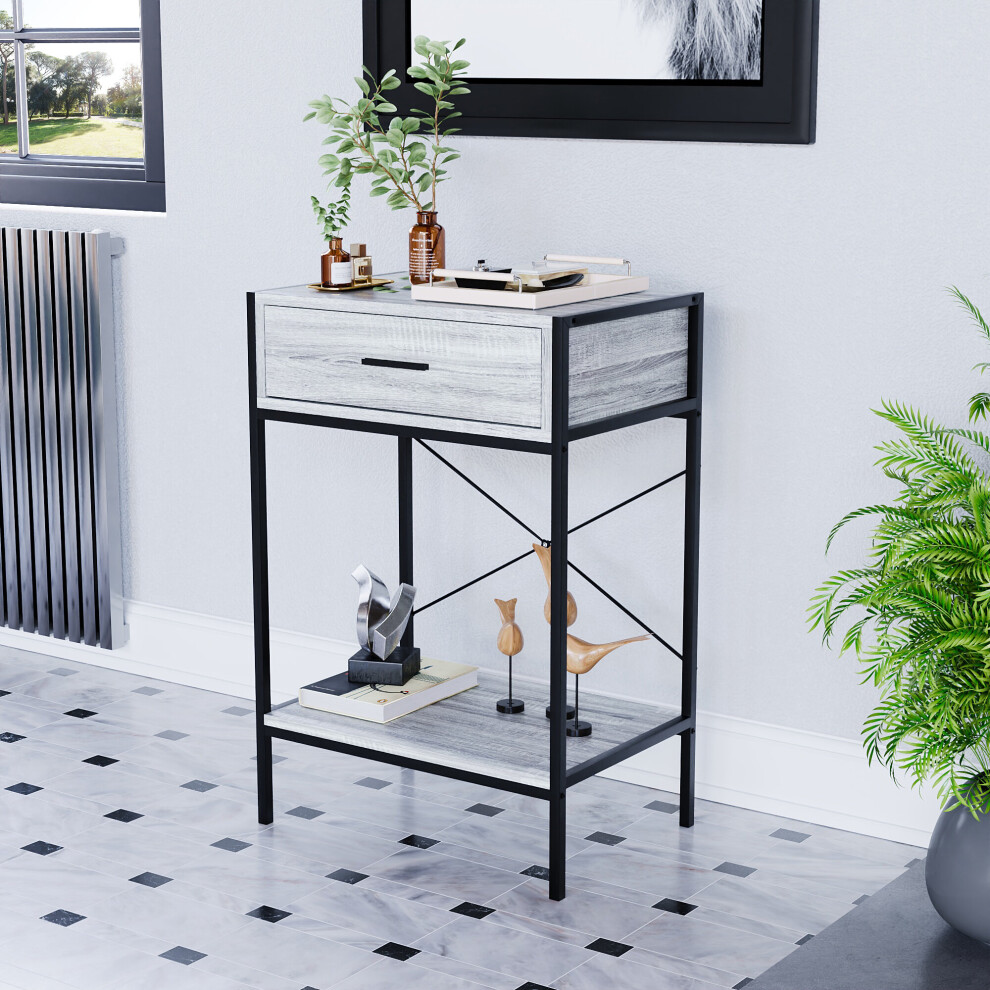 (Grey) Brooklyn 1 Drawer Console Table Industrial Storage