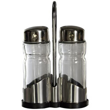 IBILI Clasica Salt and Pepper Shaker Set with Holder, Stainless Steel, Silver/Transparent, 27 x 12 x 6 cm