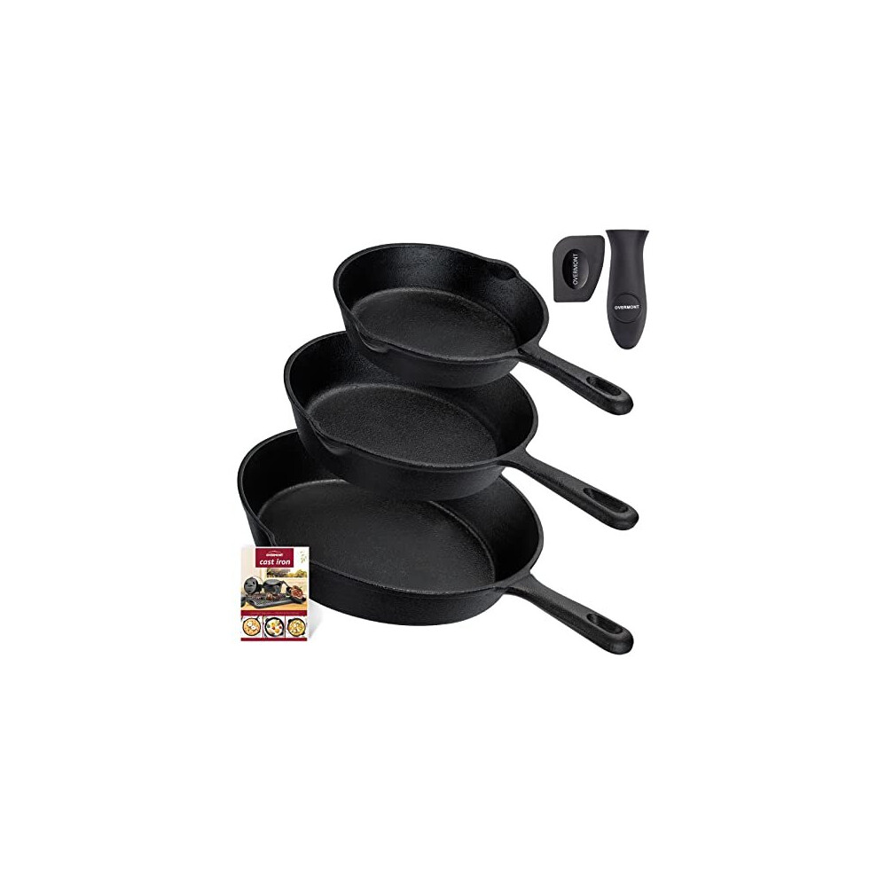Overmont Pre-Seasoned Cast Iron Skillet Set?(9.6Inch-24.5Cm) (7.7Inch-19.5Cm) (6Inch-15.24Cm) Frying Pans Oven Pot Safe Cookware For Indoor, Barbecue,