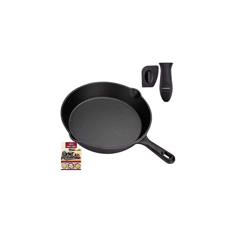 Overmont Pre-Seasoned 24.5CM Cast Iron Pot Skillet Frying Pans Oven Safe Cookware for Stove, Barbecue and Campfire Cooking Black Size L-image-OPC-PB8WRRF-NEW