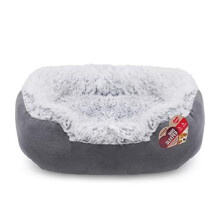 Rosewood Small dog bed for dogs, cats, kittens and puppies ,machine washable, super soft and cosy faux suede and faux fur dog bed, grey, 55 x 28 x