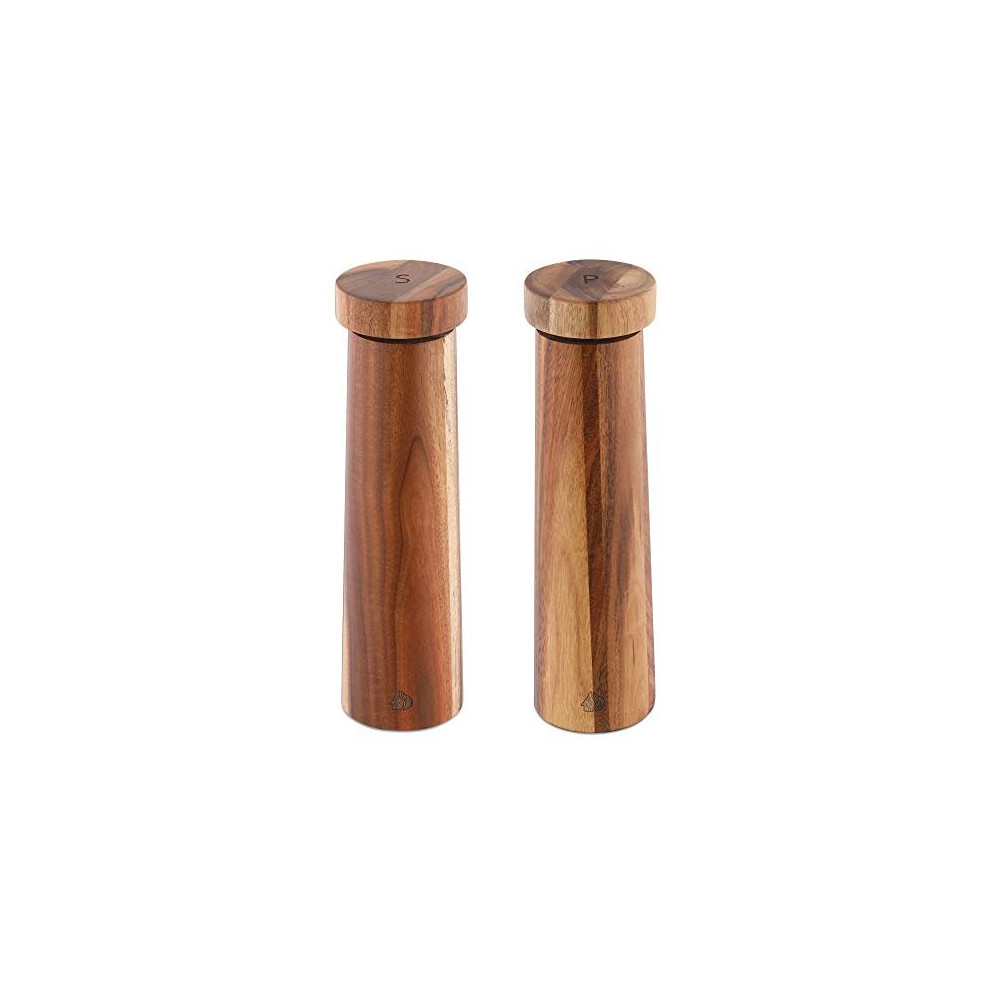 Navaris Salt And Pepper Mill Set - Adjustable Acacia Wood Salt And Pepper Grinders Shakers With Ceramic Grinding Core For Home, Restaurants - Design 1