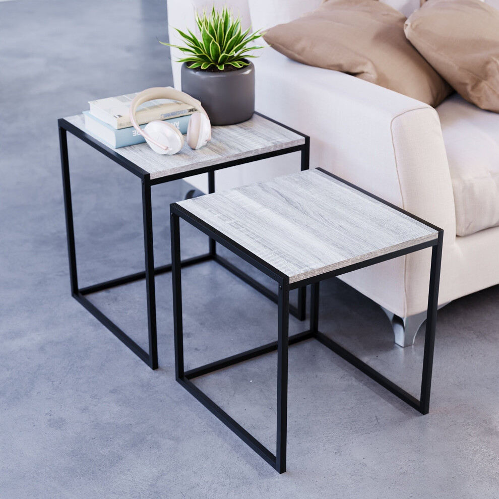 (Grey) Brooklyn Nest of 2 Tables Set Coffee End Tables