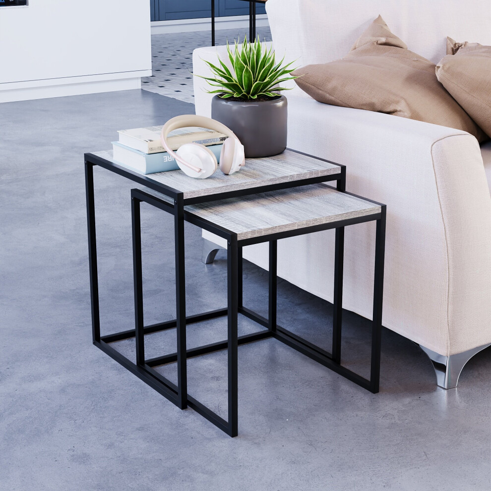 (Grey) Brooklyn Nest of 2 Tables Set Coffee End Tables