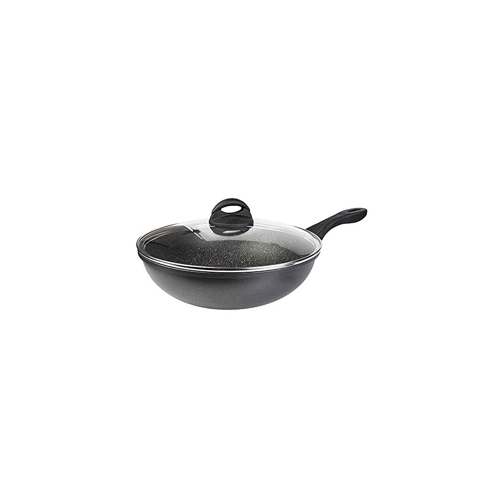 Sovereign Stone Non-Stick Wok Pan with Glass Lid - Deep Stir Fry Pan with Induction Base - 28cm Frying Pan with Ergonomic Handle