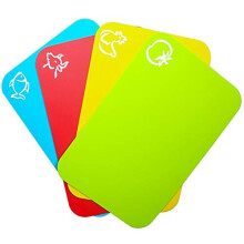 Carrollar Small Flexible Plastic Cutting Board Mats, Colored Mats With Food Icons, BPA-Free, Non-Porous, Gripped Back and Dishwasher Safe, Set of 4