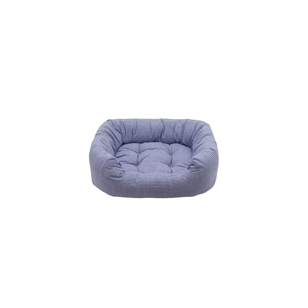 Rosewood Medium Dog Bed For Medium Dog Breeds. Machine Washable, Super Soft And Cosy Sky Blue Striped Linen Look Dog Bed, 65X52x18cm (Approximatley