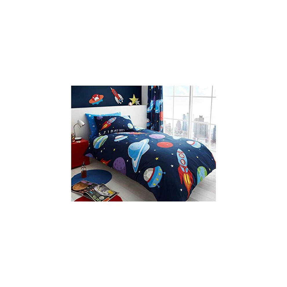 Homemaker ? Single duvet set outer space rocket aliens planets boys bedding