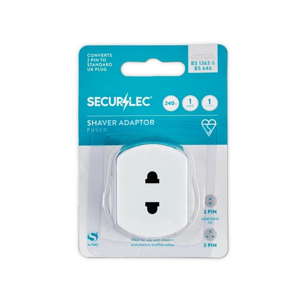 Securlec 1A To Bs1363/3 Shaver Adaptor Uk Plug - Powers Shavers, Razors & Toothbrushes
