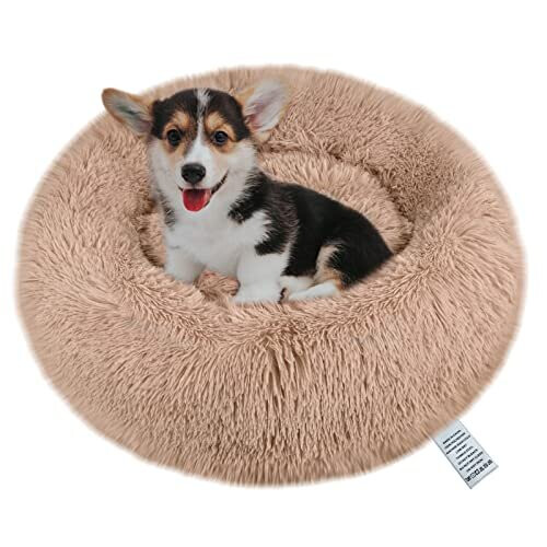 Donut Dog Bed Medium Washable - Round Calming Pet Cuddler Relief Anti Anxiety - Plush Fluffy Cat Cushion Anti-Slip Bottom Orthopedic for Kitten - Soft
