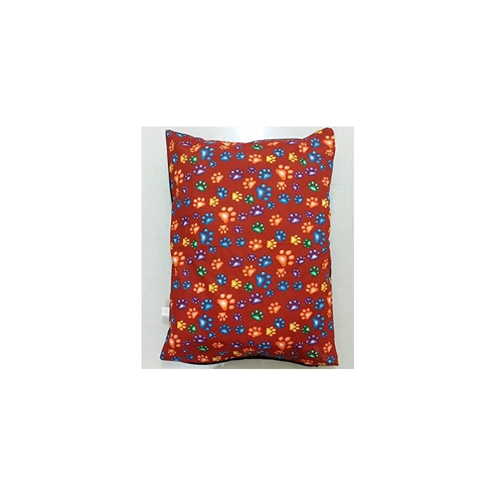 F&M Pet Dog Bed Removable Zipped Large and Extra Large Cover with Cushion or Complete Bed Cover Only (Large Cover Only, Multi Colored Paw Red)