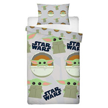 Baby Yoda Single Cover | Star Wars Mandalorian Child Yoda Duvet | Officially Licensed Grey Microfibre Reversible Two Sided Design