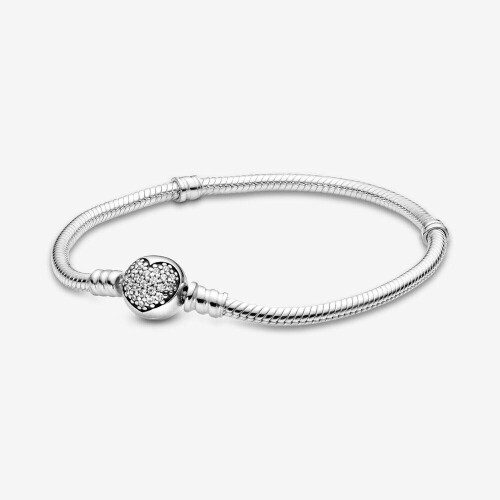 Pandora 590743-17 Moments Sparkling Heart Clasp Snake Chain 