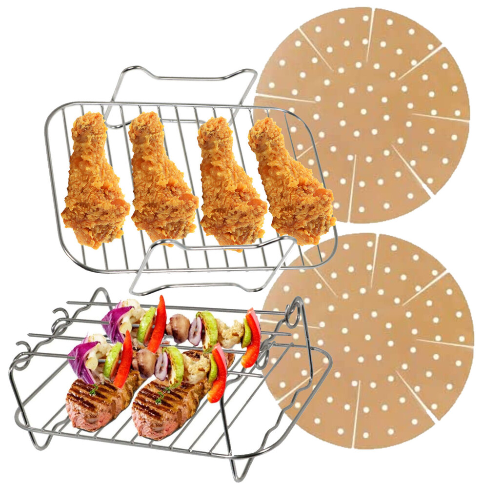 Air Fryer Rack Racks Double Drawer Basket Pot Grill Shelf Shelves + 2 x Liners