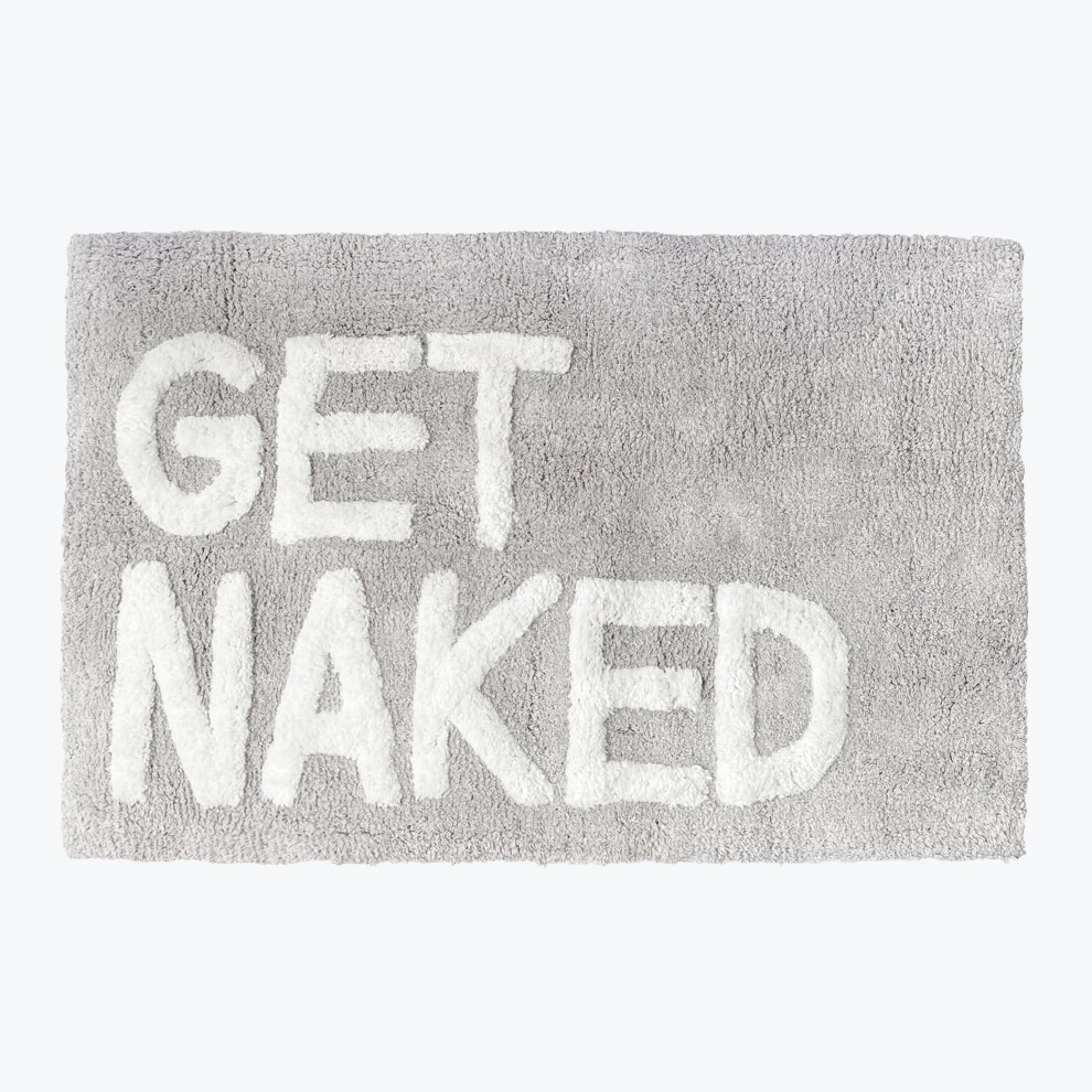 (Grey/White) Get Naked Bath Mat Non-Slip 50 X 80cm - Tufted Slogan Bathroom Rug