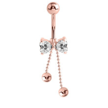 (Crystal Clear) Rose Gold on Steel Dangly Jewelled Belly Bar