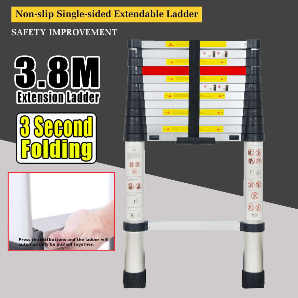 3.8M Portable Heavy Duty Aluminium Telescopic Ladder Extendable
