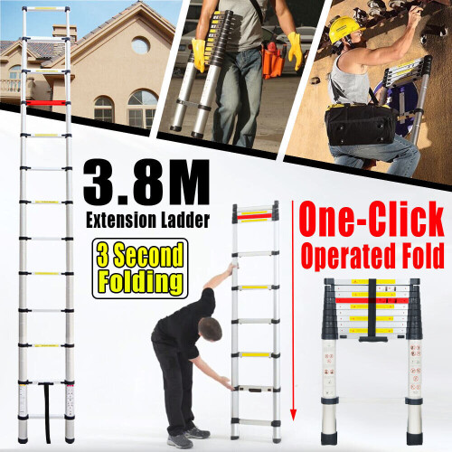 3.8M Portable Heavy Duty Aluminium Telescopic Ladder Extendable 2