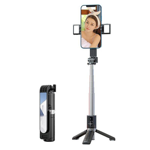(Black) Wireless Bluetooth Selfie Stick Tripod Extendable Phone Stand With Detachable Fill Light