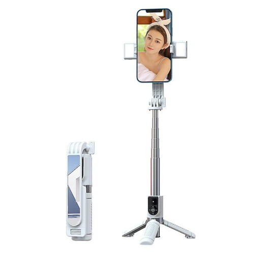 (White) Wireless Bluetooth Selfie Stick Tripod Extendable Phone Stand With Detachable Fill Light
