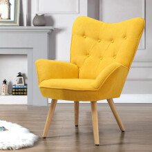 Yellow Linen Armchair Modern Urban Style Accent Chair with Wooden Legs