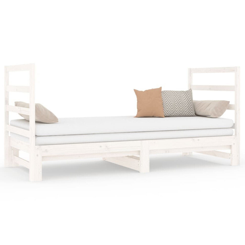 (White) vidaXL Solid Wood Pine Pull-out Day Bed Guest Sofa Bed Furniture Multi Colours