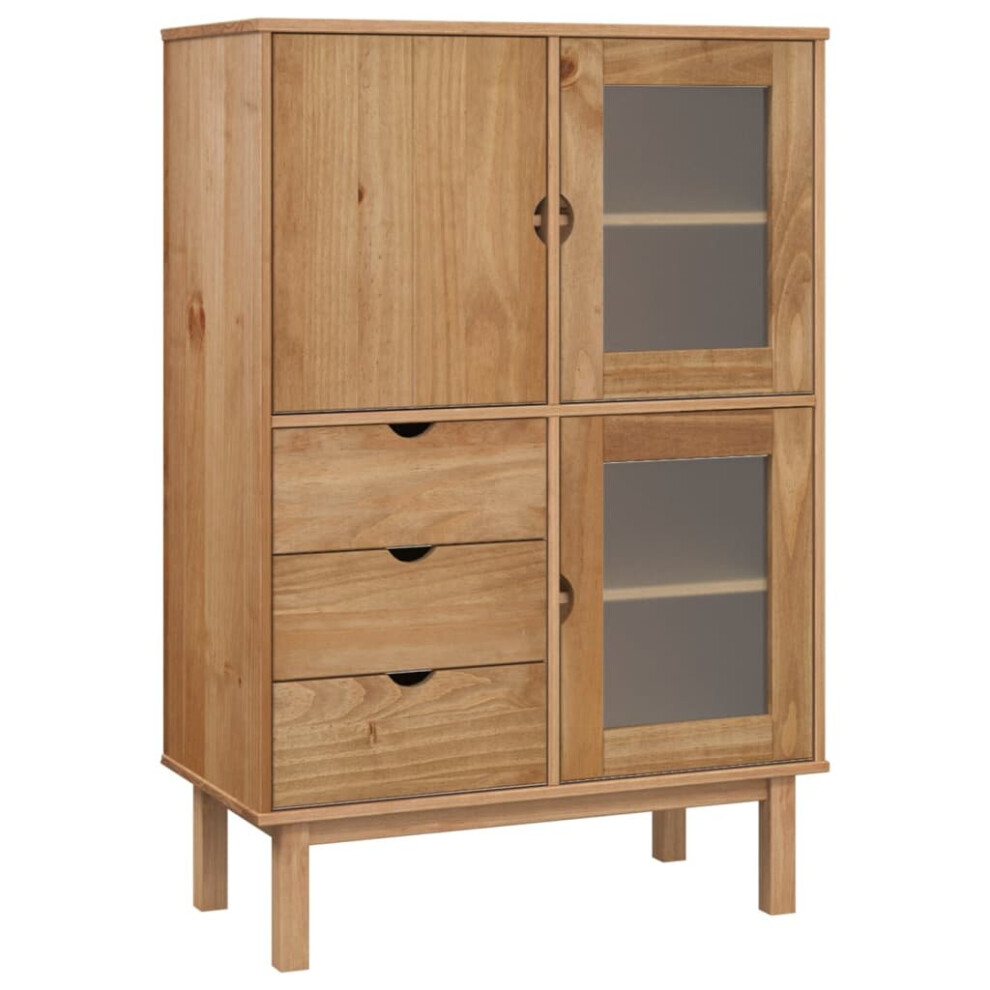 (Brown) vidaXL Solid Wood Pine Highboard Indoor Storage Buffet Cabinet Multi Colours