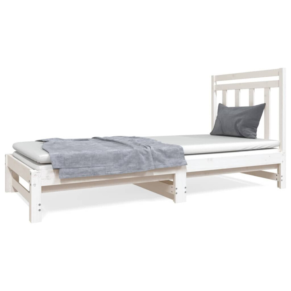 (White) vidaXL Solid Wood Pine Pull-out Day Bed Wooden Bedroom Furniture Multi Colours