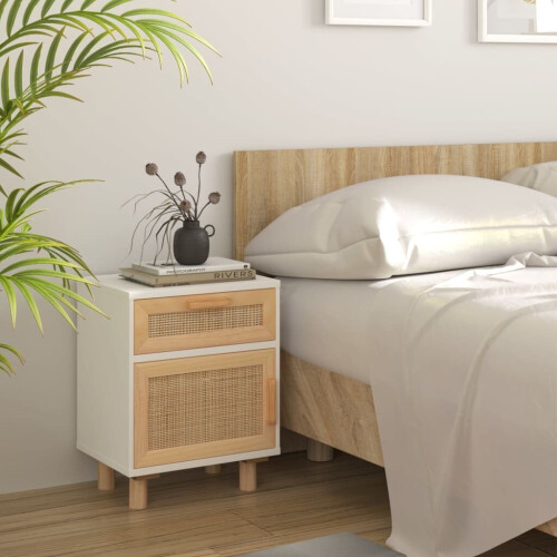 VidaXL (White, 2) vidaXL 1/2x Solid Wood Pine Bedside Cabinet Natural Rattan Table Multi Colours 2