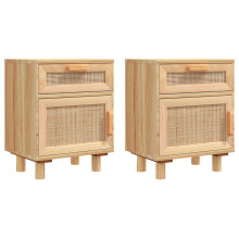 (Brown, 2) vidaXL 1/2x Solid Wood Pine Bedside Cabinet Natural Rattan Table Multi Colours
