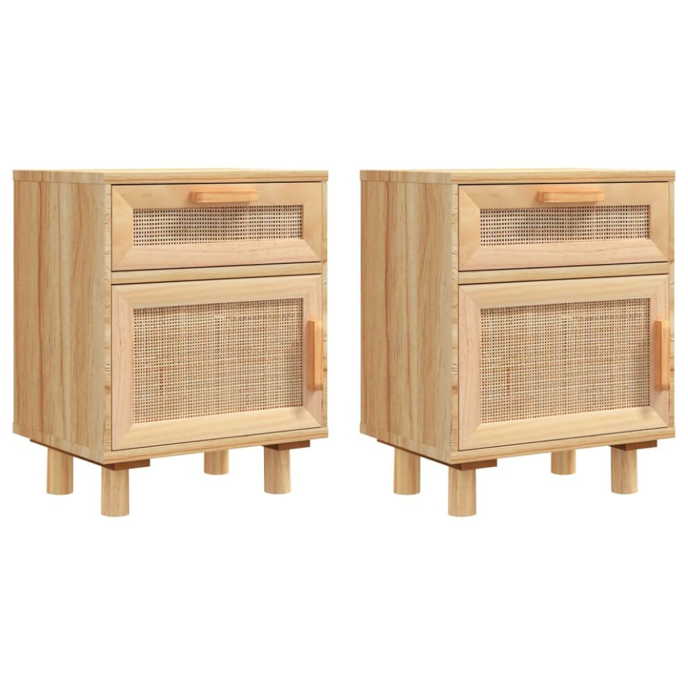 (Brown, 2) vidaXL 1/2x Solid Wood Pine Bedside Cabinet Natural Rattan Table Multi Colours